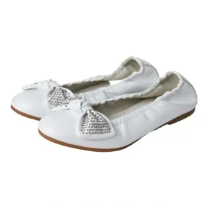 1424 - White Soft Leather Flats for Girl by London Kids