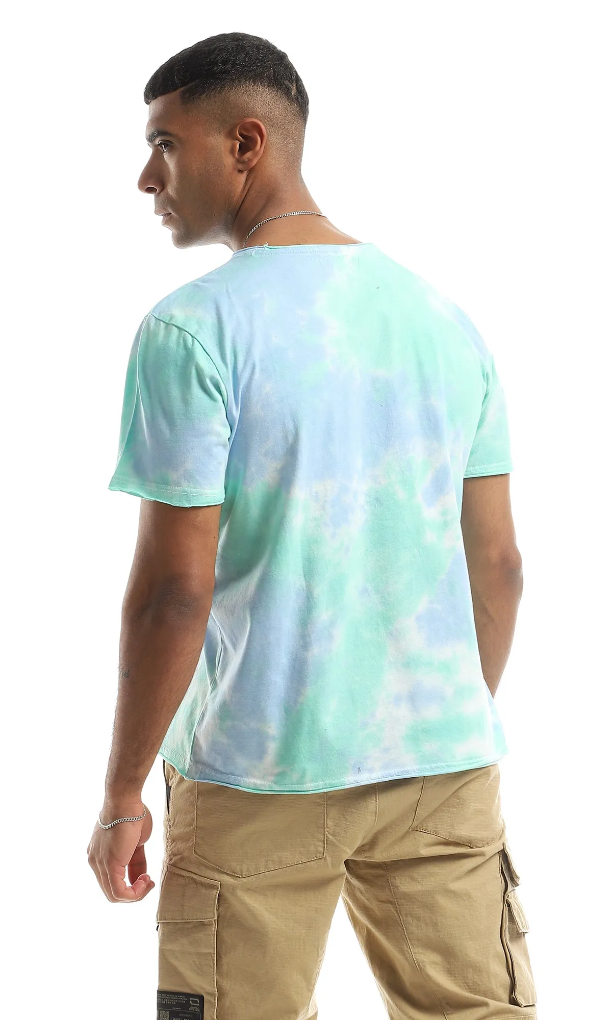 98277 Tie Dye Round Neck Trendy T-Shirt - Baby Blue & Mint