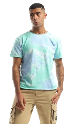 98277 Tie Dye Round Neck Trendy T-Shirt - Baby Blue & Mint