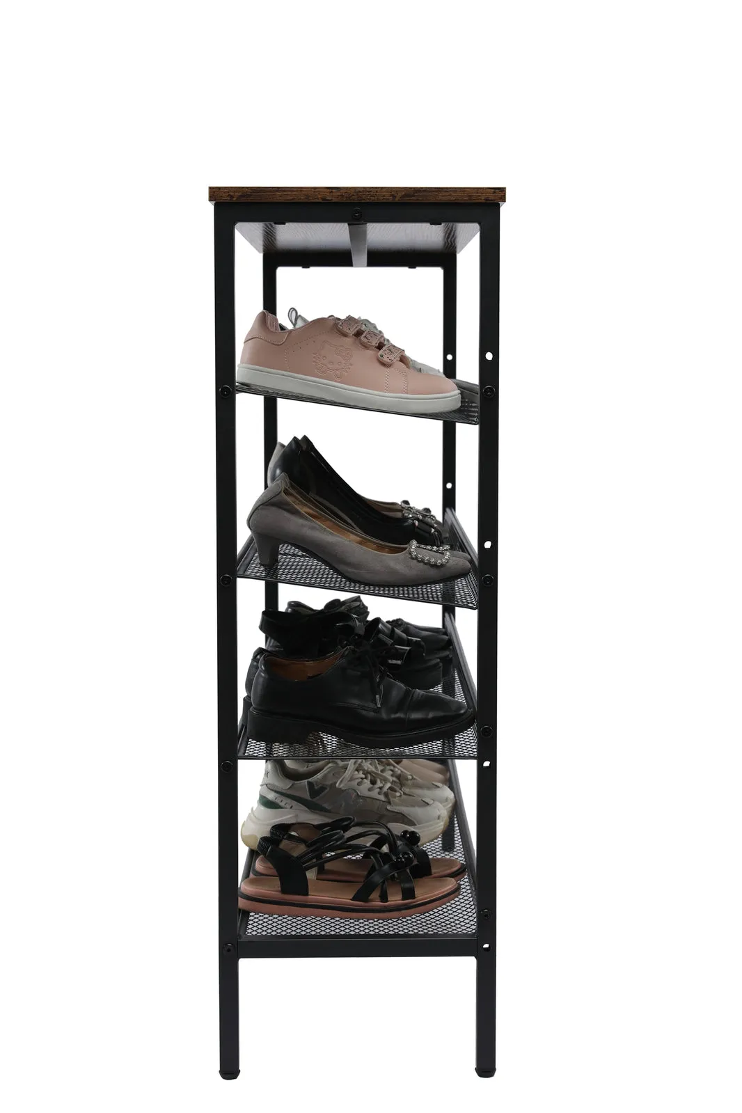 Adjustable 5-Tier Shoe Rack, Sturdy Wooden & Metal Frame YES4HOMES