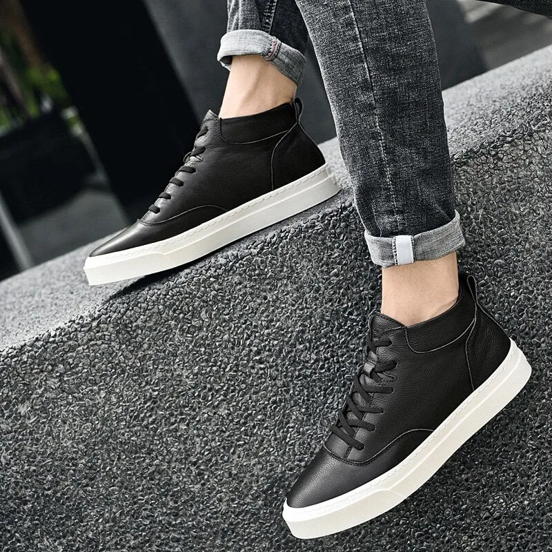 Advbridge Men's Genuine Leather Shoes Non-slip Trend Comfortable Men Shoes Outdoor British Fashion Men High Top Sneakers Moccasins Men