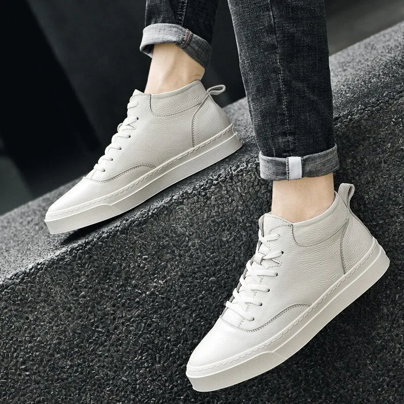 Advbridge Men's Genuine Leather Shoes Non-slip Trend Comfortable Men Shoes Outdoor British Fashion Men High Top Sneakers Moccasins Men