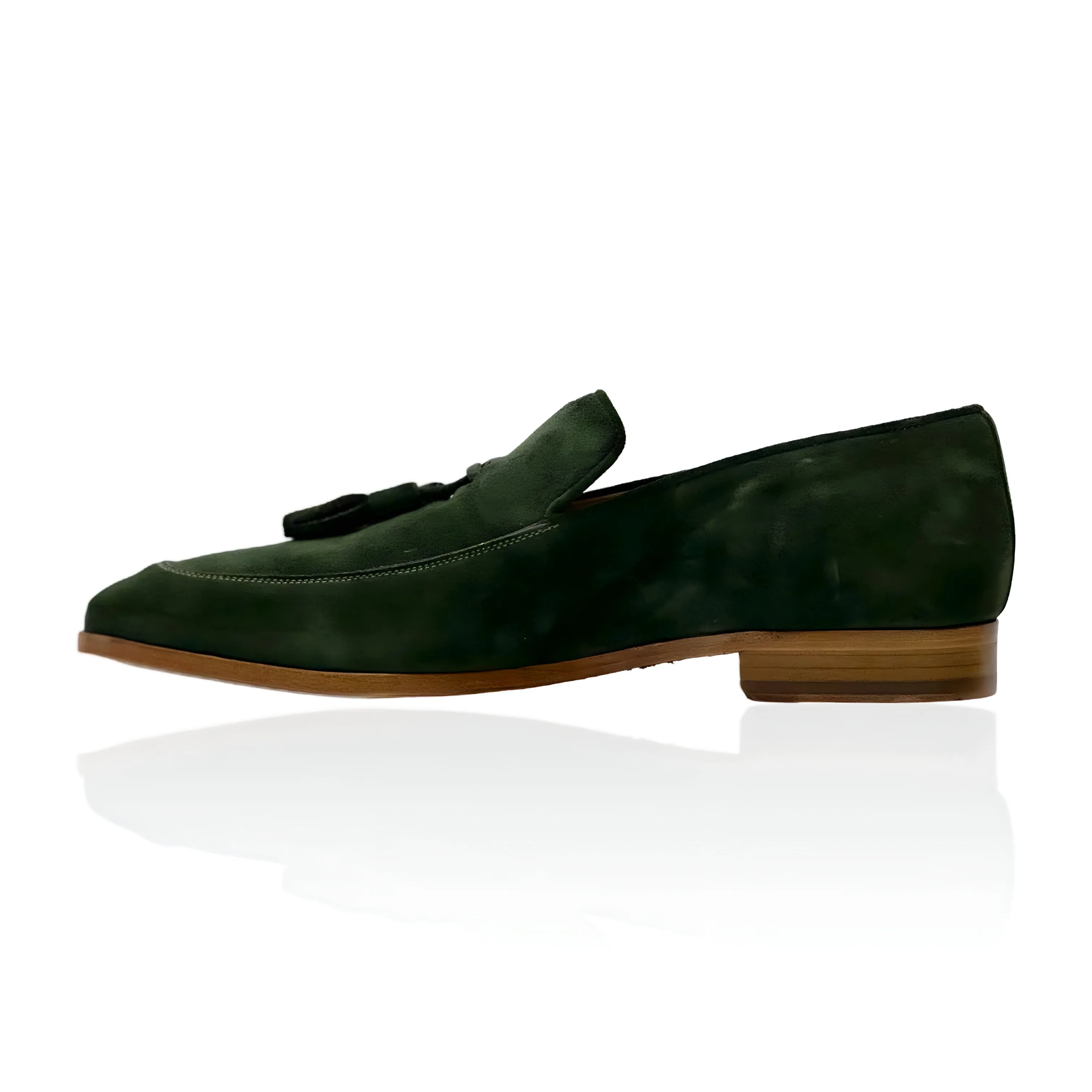 Ambrogio Men's Shoes Green Suede Leather Tassels Loafers (AMZ1001)