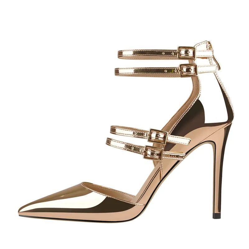 Ankle Strap Buckle Belts Zipper Heels Shoes