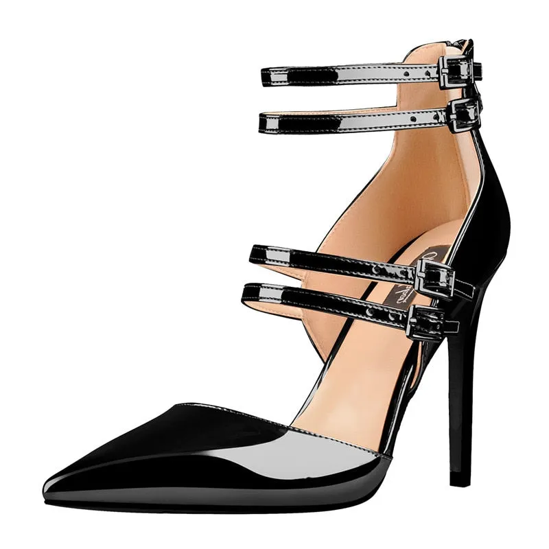 Ankle Strap Buckle Belts Zipper Heels Shoes