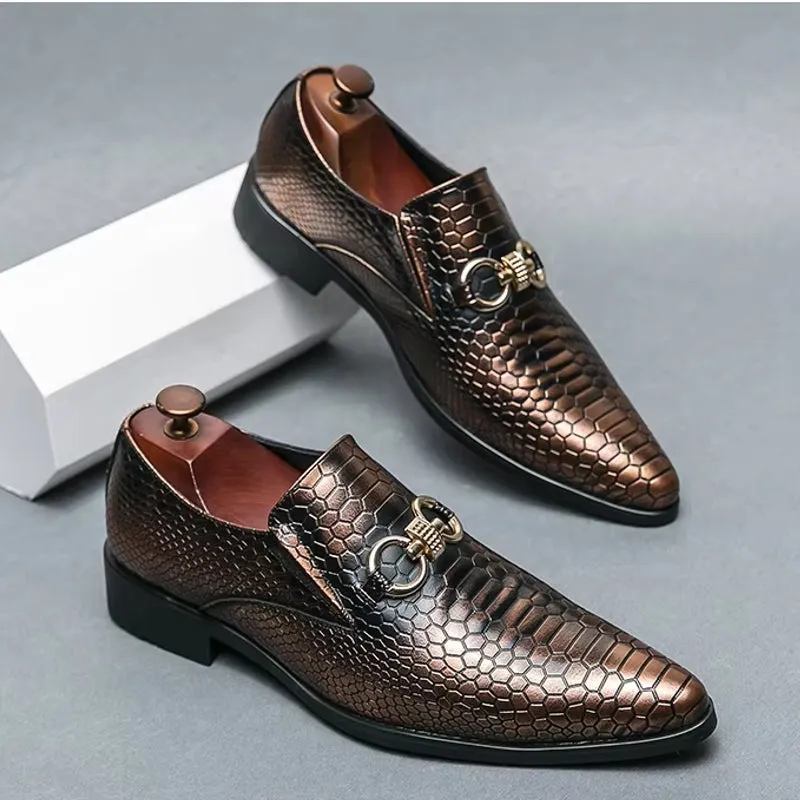 Artificial Leather Loafers Mini Crocodile Pattern