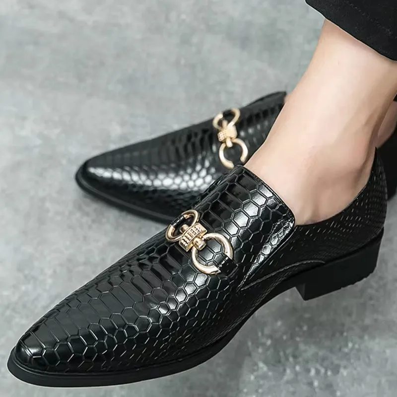 Artificial Leather Loafers Mini Crocodile Pattern