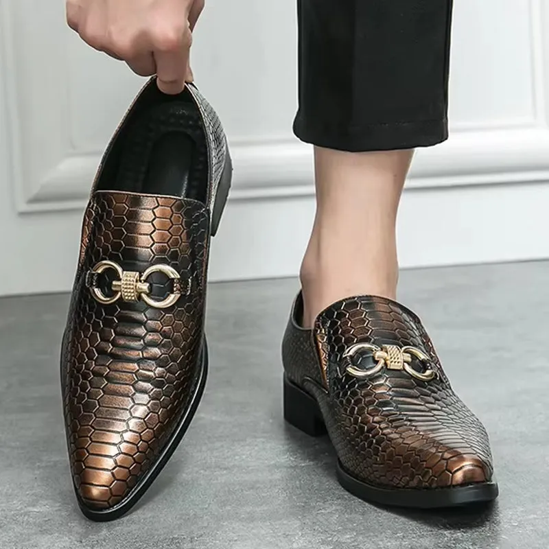 Artificial Leather Loafers Mini Crocodile Pattern