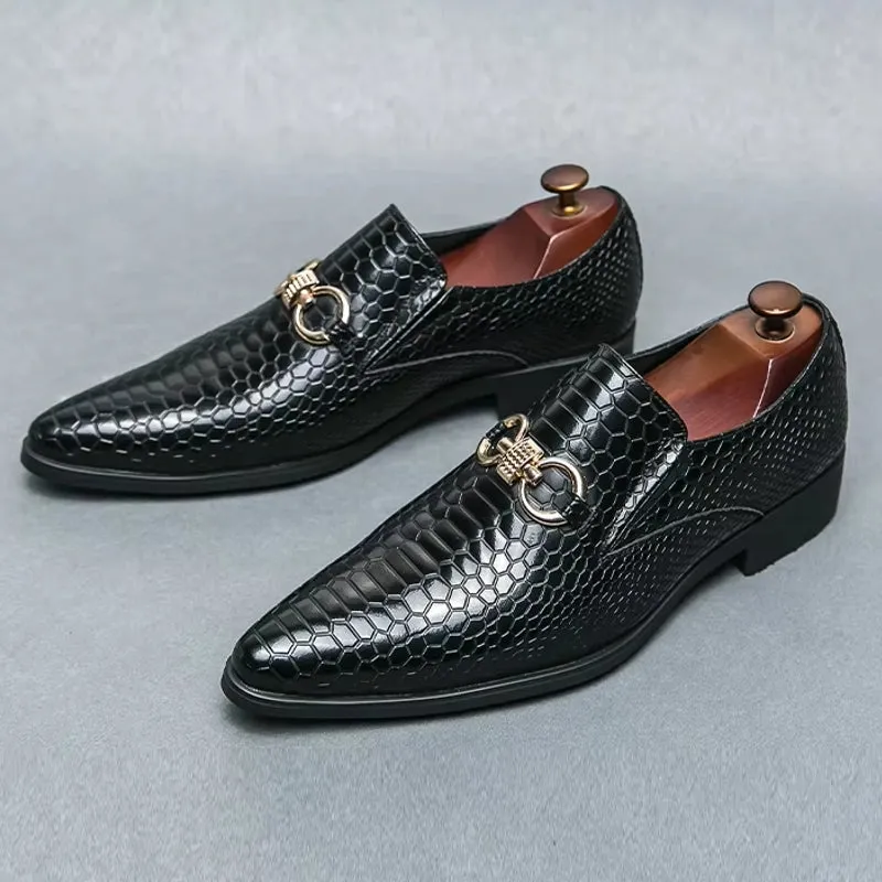 Artificial Leather Loafers Mini Crocodile Pattern