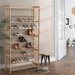 Artiss Shoe Rack Cabinet Bamboo 10-tier 50 Pairs