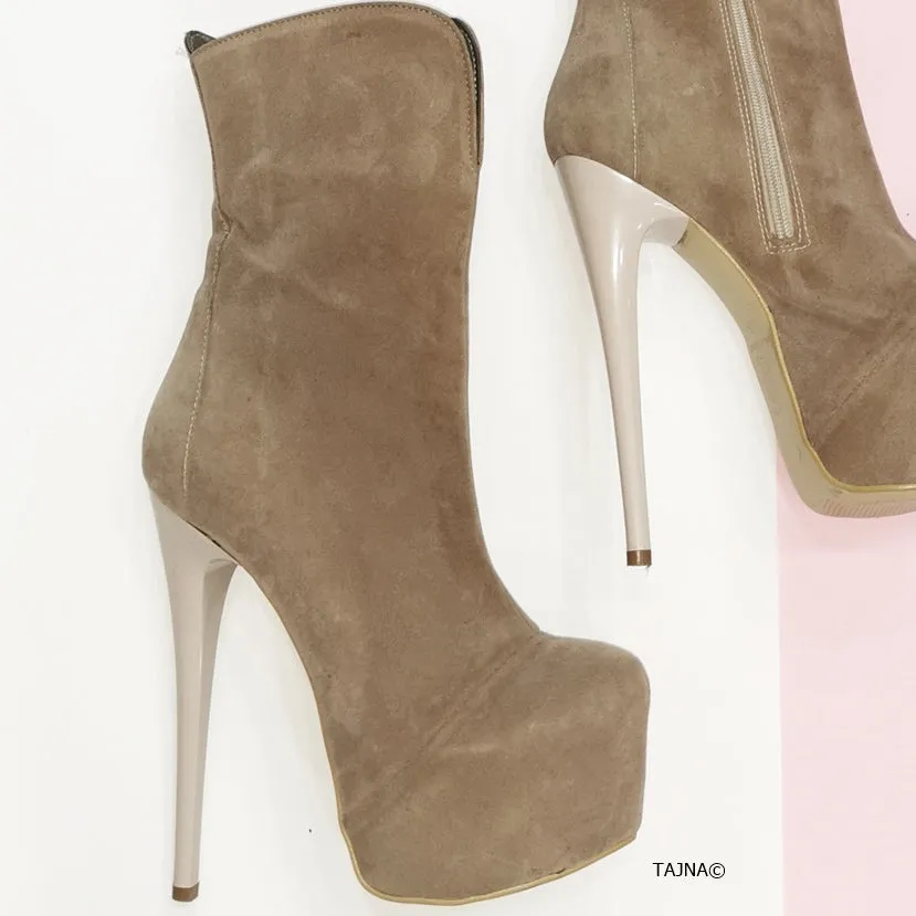 Beige Suede Hidden Platform Boots