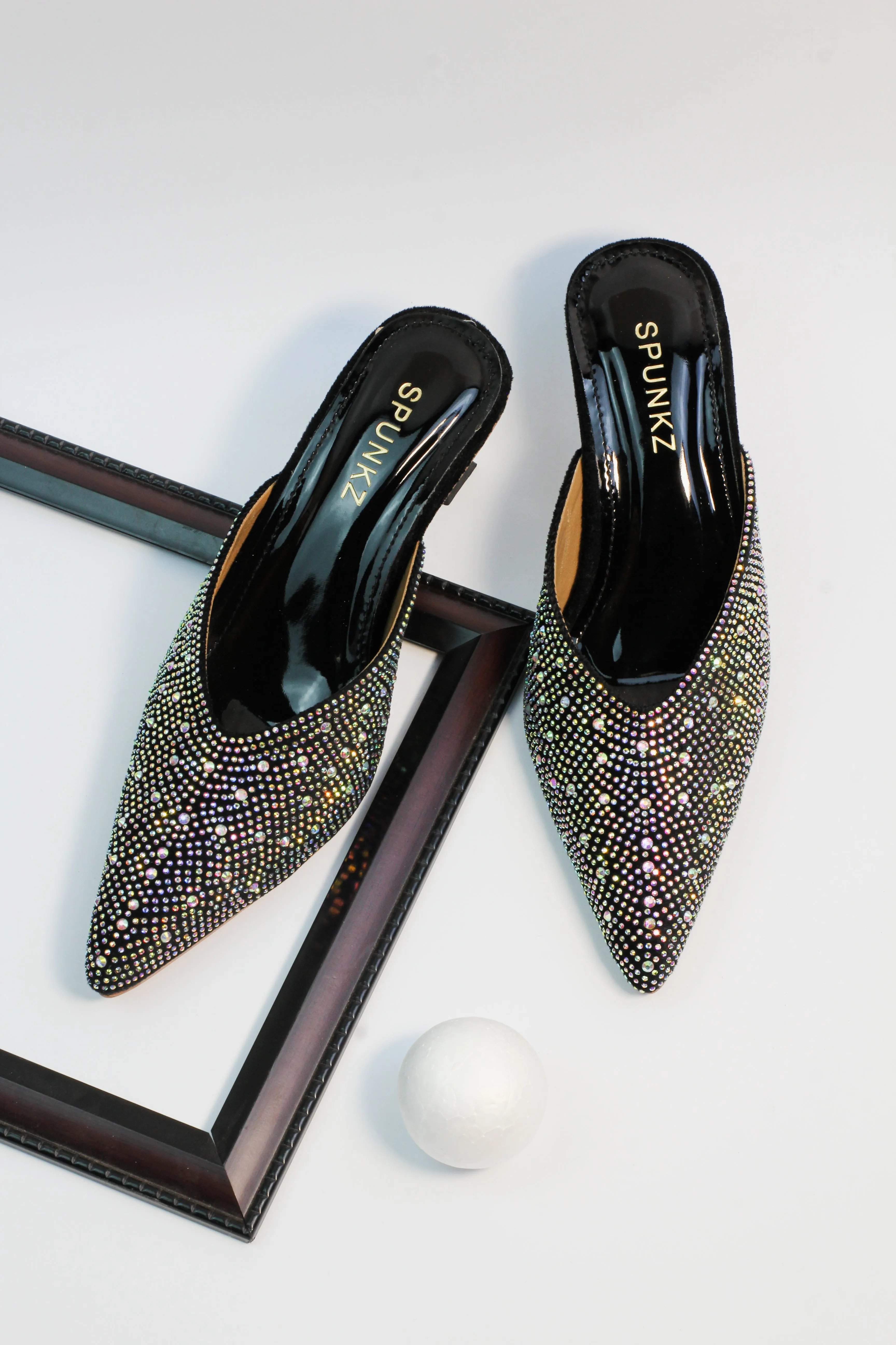 Black Diamond Rhinestone Decor Mules