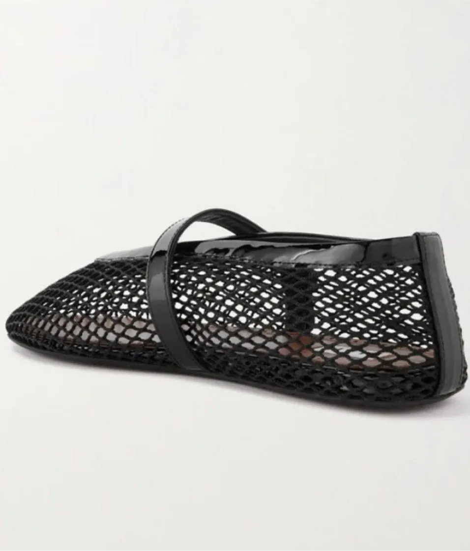 Black net flats shoes