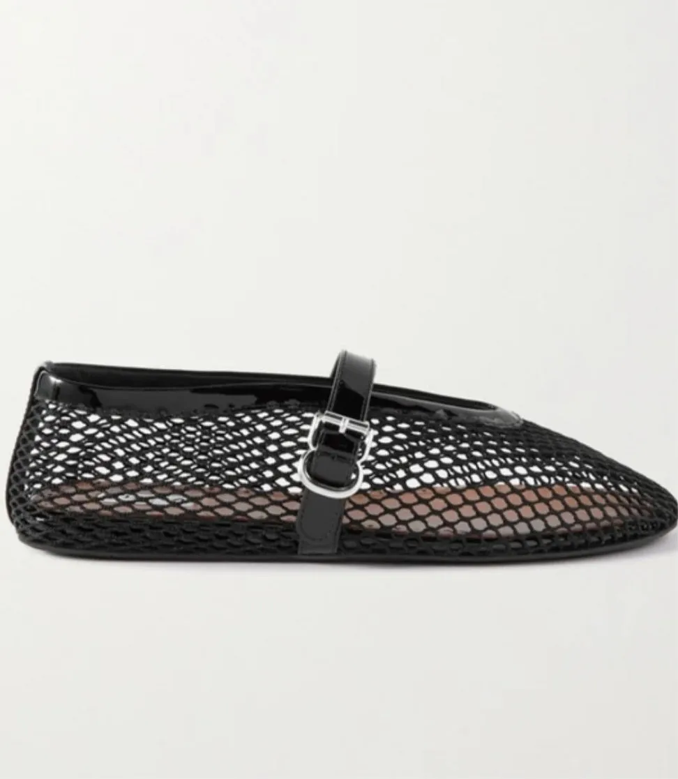 Black net flats shoes