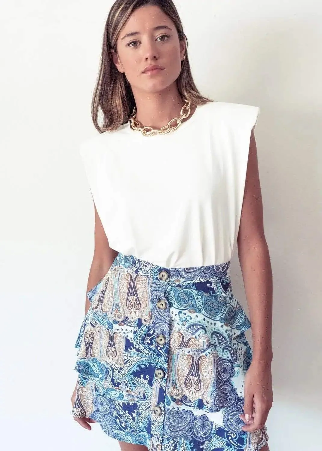 Blue Floral Mini to Mid Length Layered Skirt by Linu