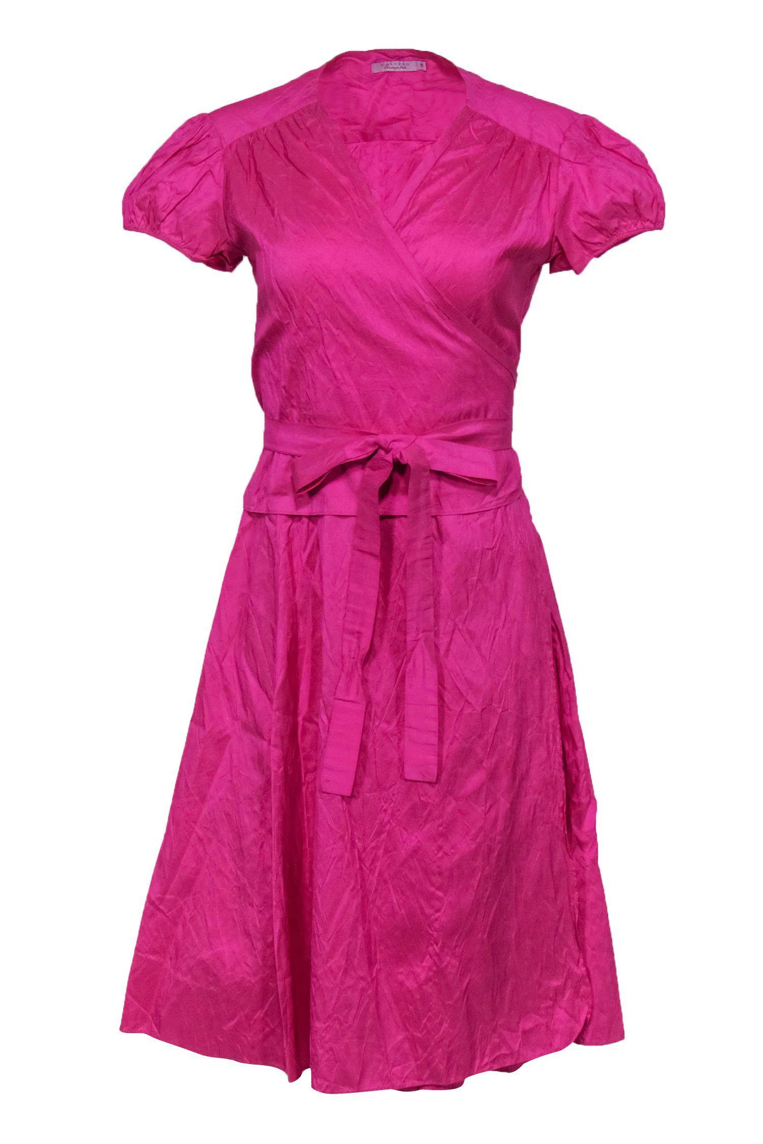 Calypso - Pink Crushed Silk Short Sleeve Wrap Dress Sz S