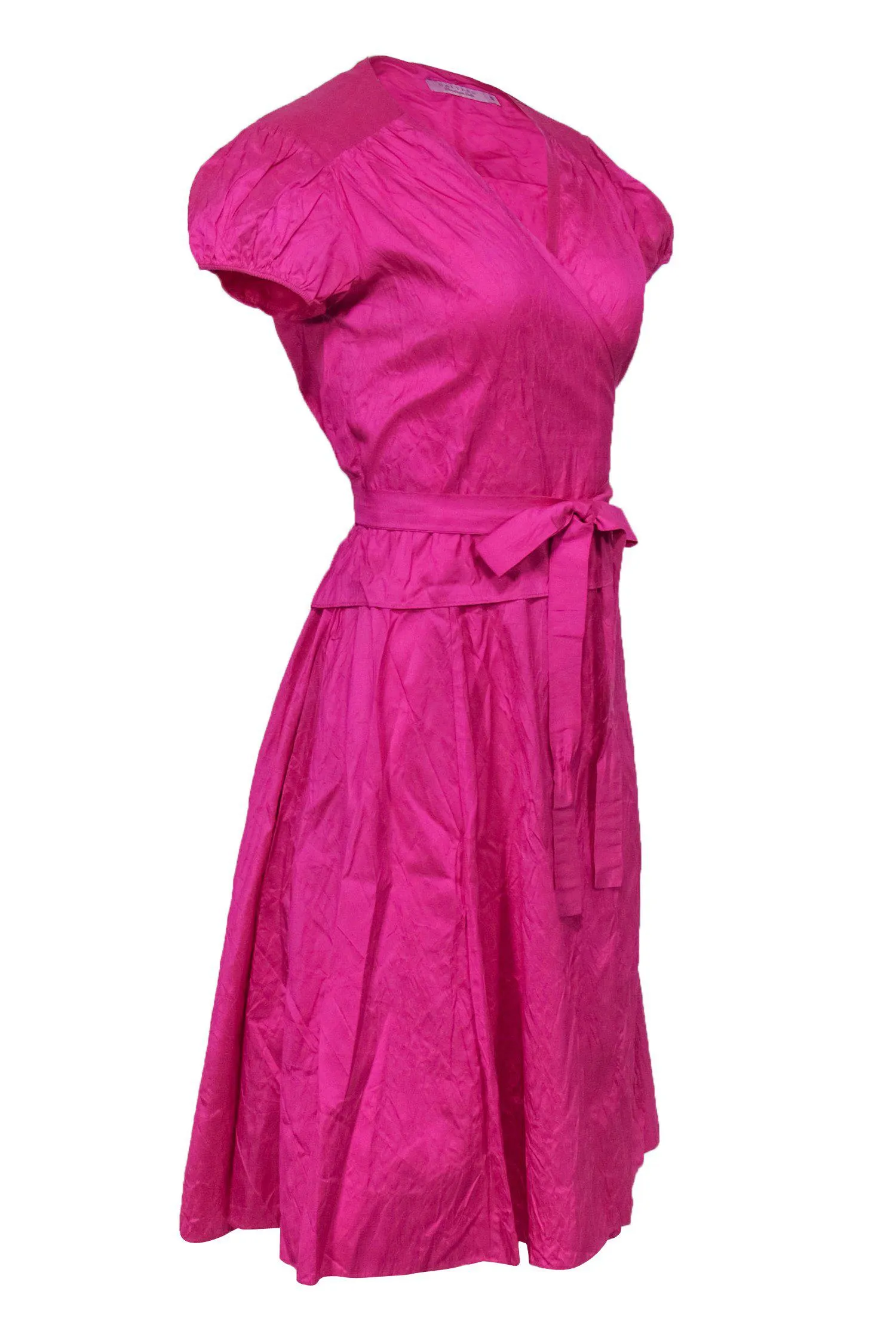 Calypso - Pink Crushed Silk Short Sleeve Wrap Dress Sz S