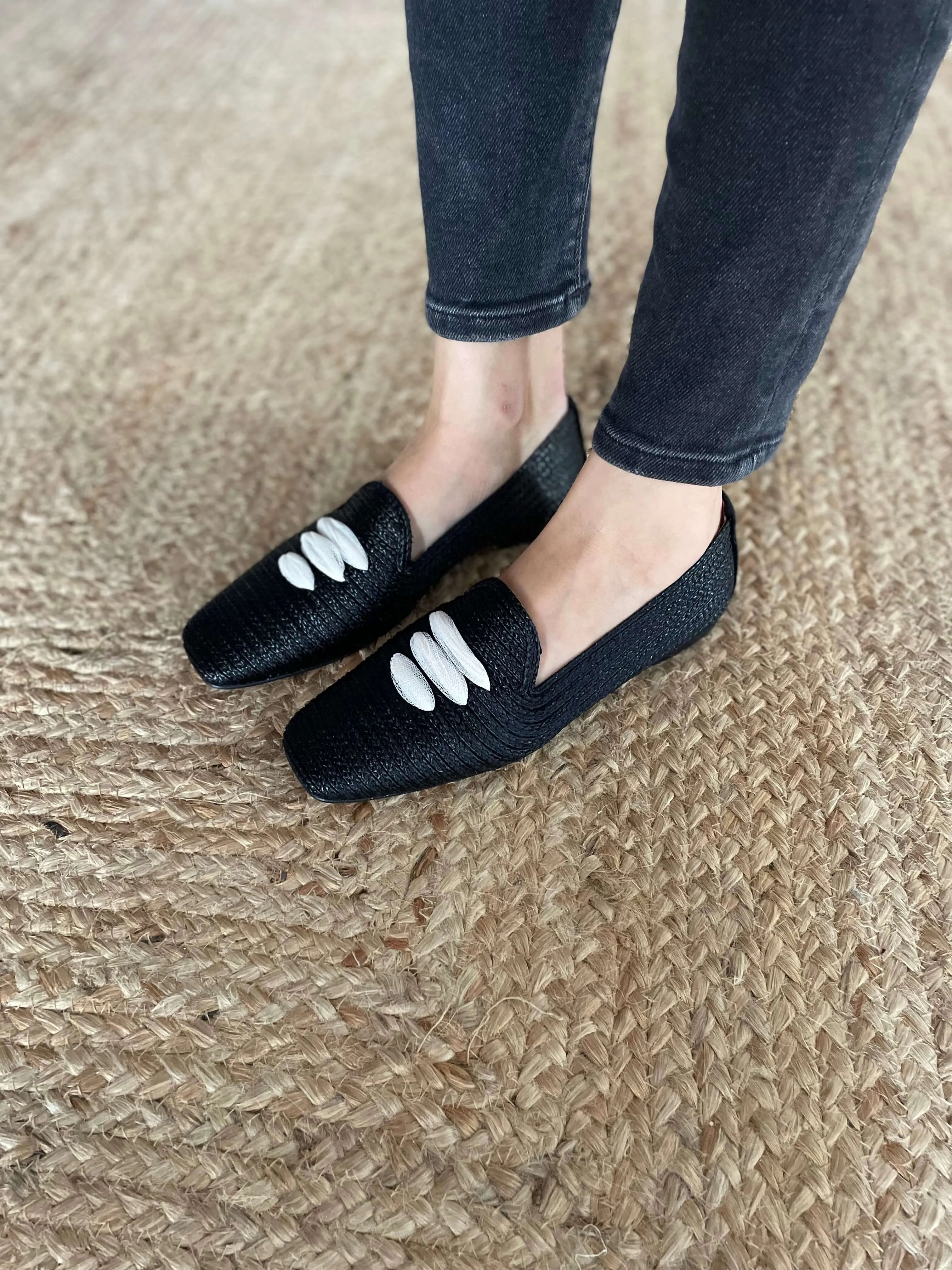 Casablanca Raffia Vegan Moccasins | Black