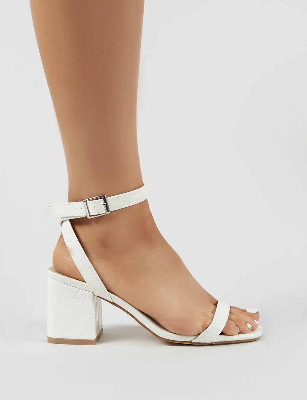 Celine Block Heel Barely Theres in White Croc