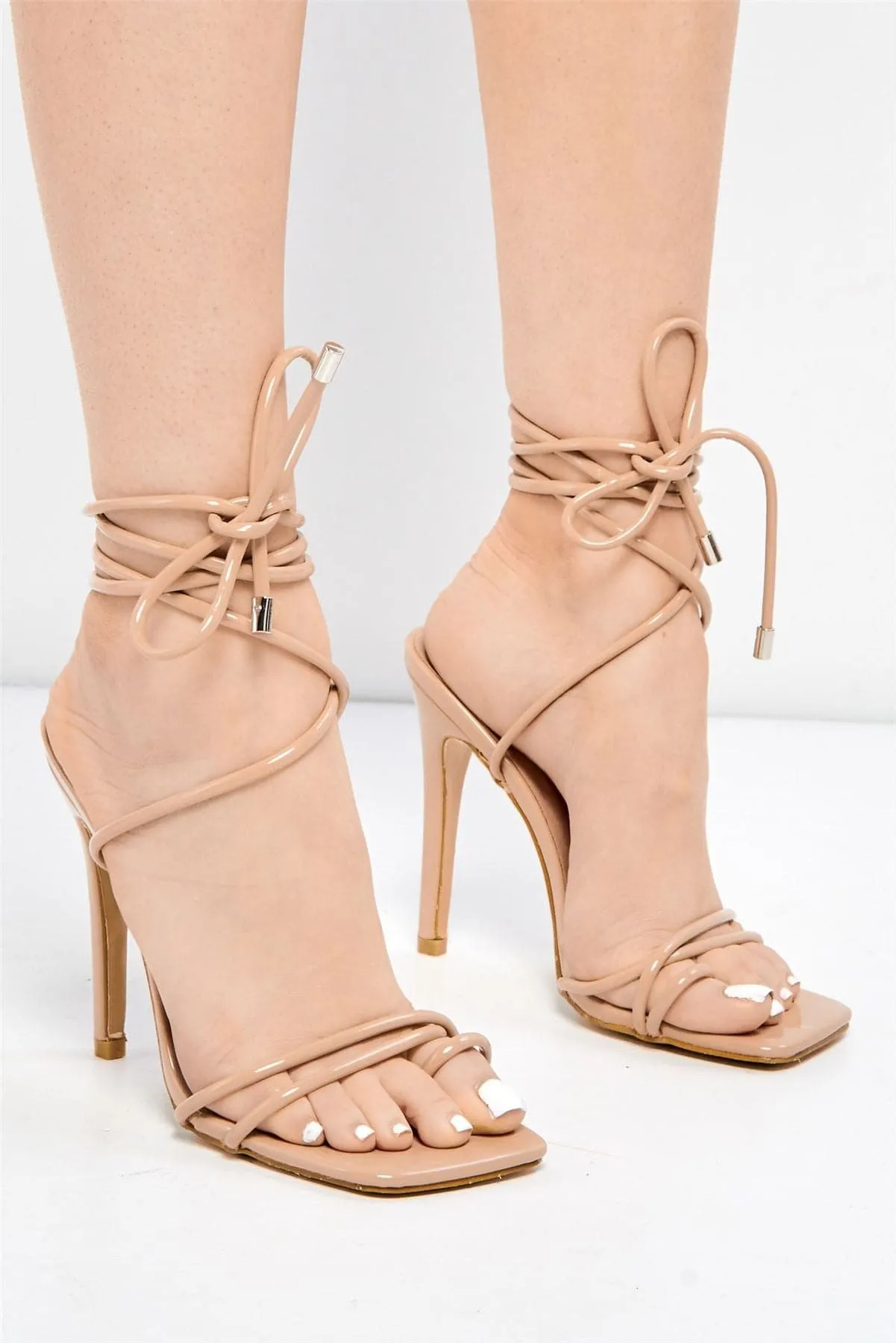 Ciri Square-toe Lace-up Heels in Mocha