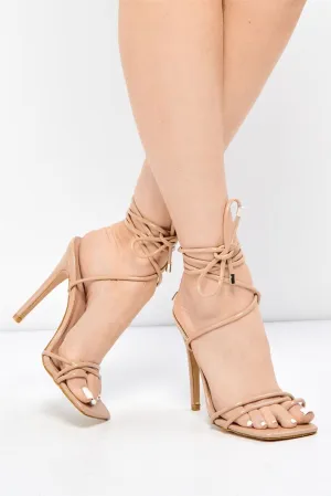 Ciri Square-toe Lace-up Heels in Mocha