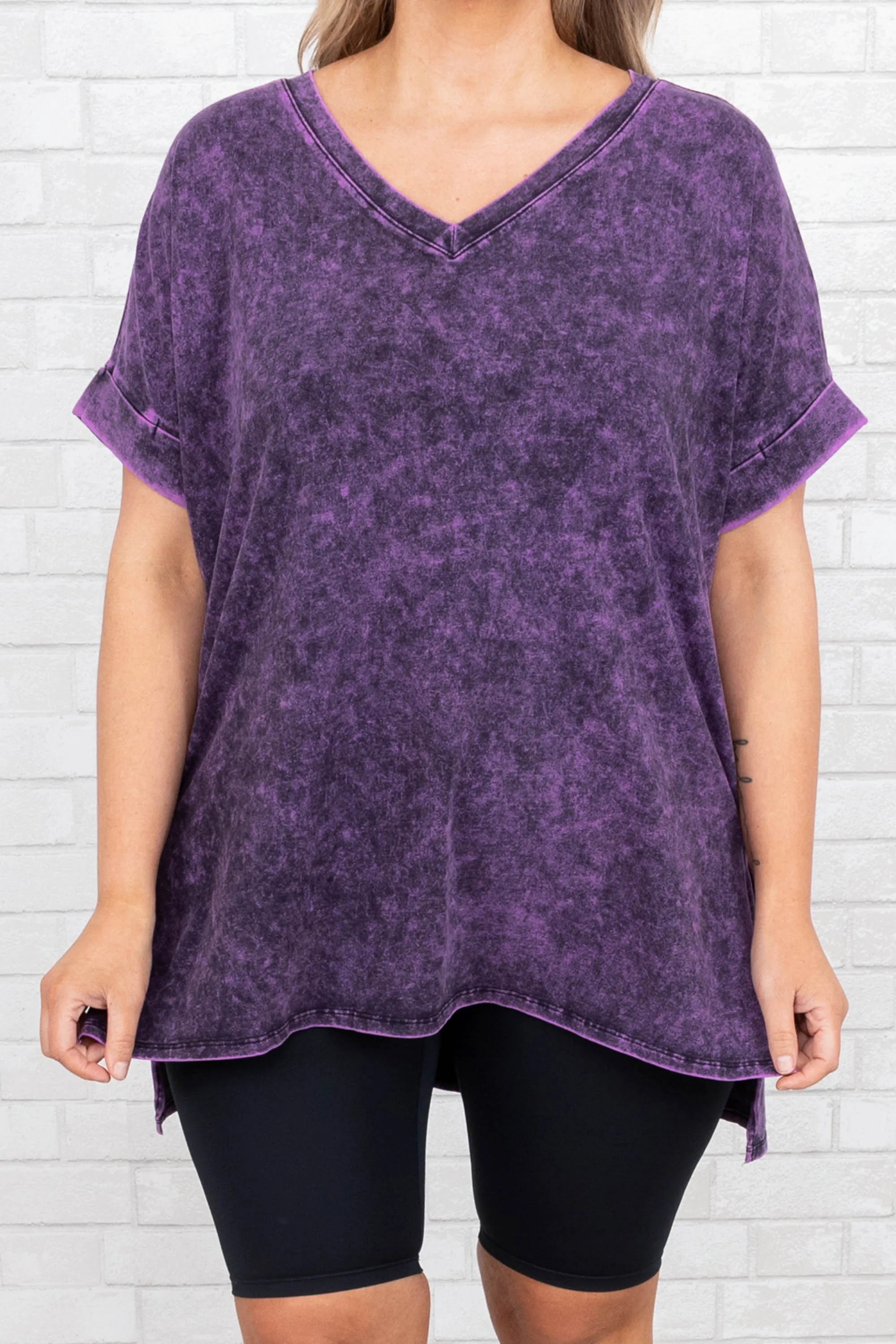 Comfy Travels Top, Neon Violet Mineral Wash