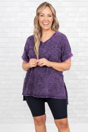 Comfy Travels Top, Neon Violet Mineral Wash