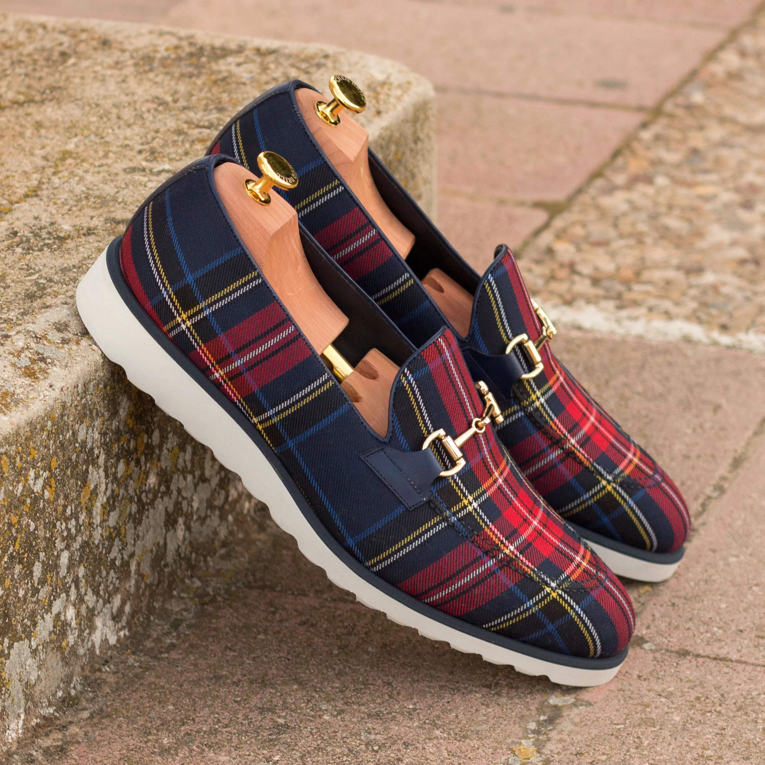 DapperFam Luciano in Tartan / Navy Men's Sartorial & Italian Leather Loafer