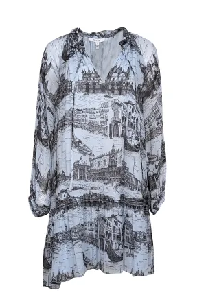 Derek Lam - Pale Blue & Black Toile Print Chiffon Dress Sz 8