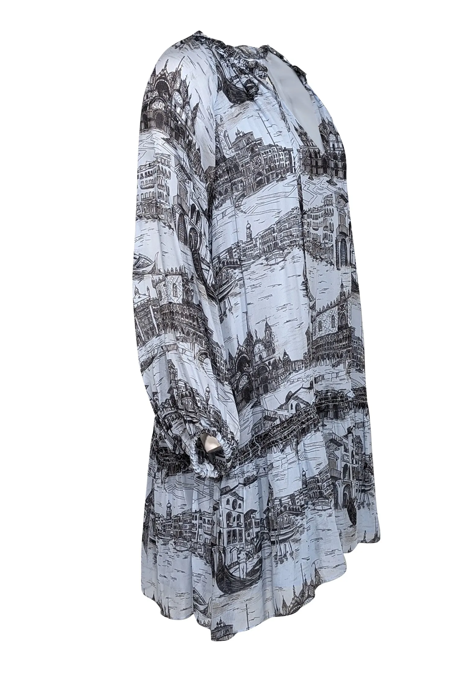 Derek Lam - Pale Blue & Black Toile Print Chiffon Dress Sz 8