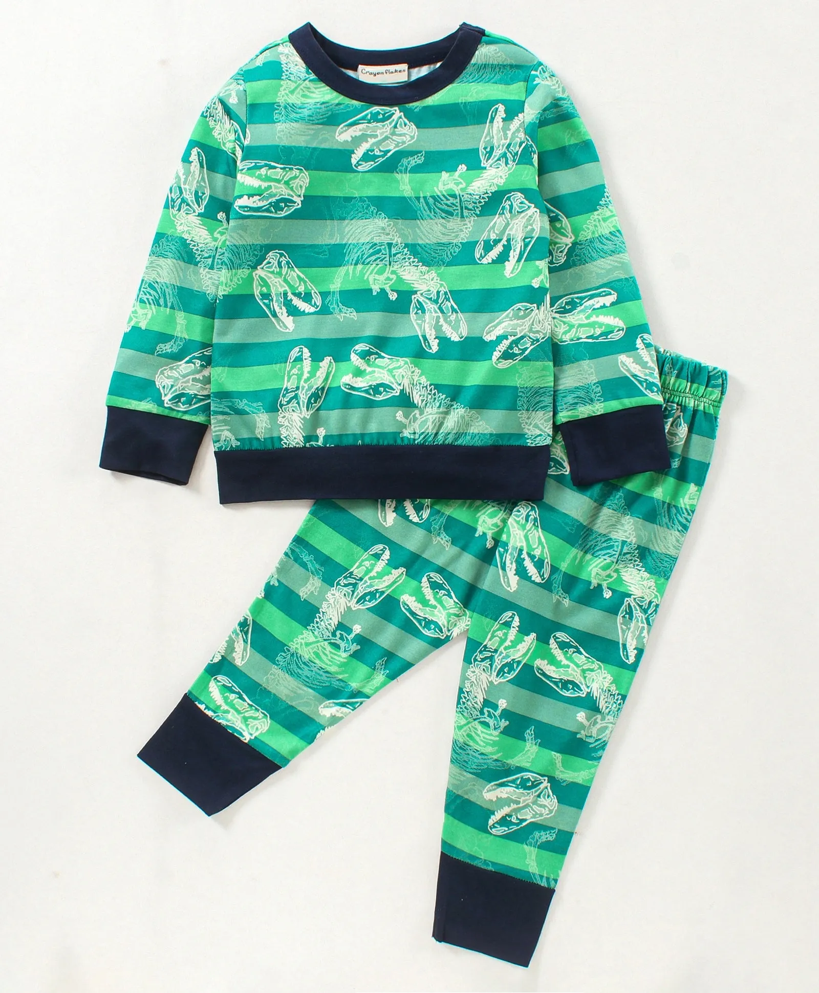 Dinosaur Printed Sweatshirt Jogger Set - Green