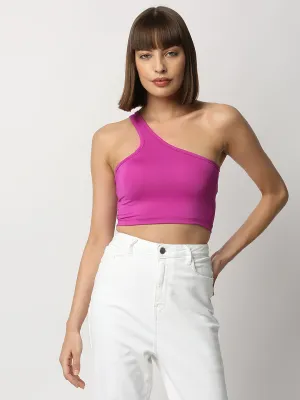 Disrupt Women Purple One Shoulder Slim Fit Crop Top