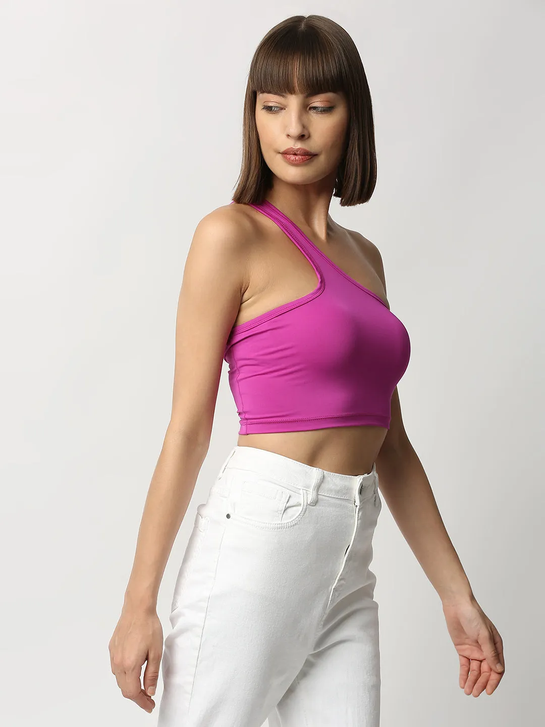 Disrupt Women Purple One Shoulder Slim Fit Crop Top