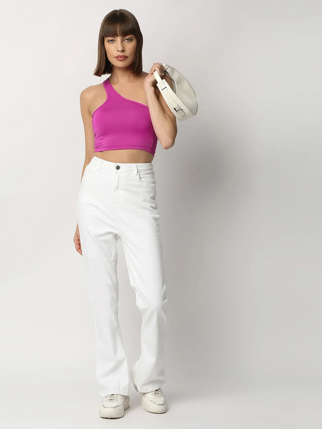 Disrupt Women Purple One Shoulder Slim Fit Crop Top