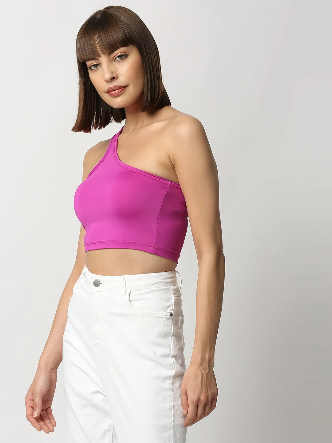 Disrupt Women Purple One Shoulder Slim Fit Crop Top