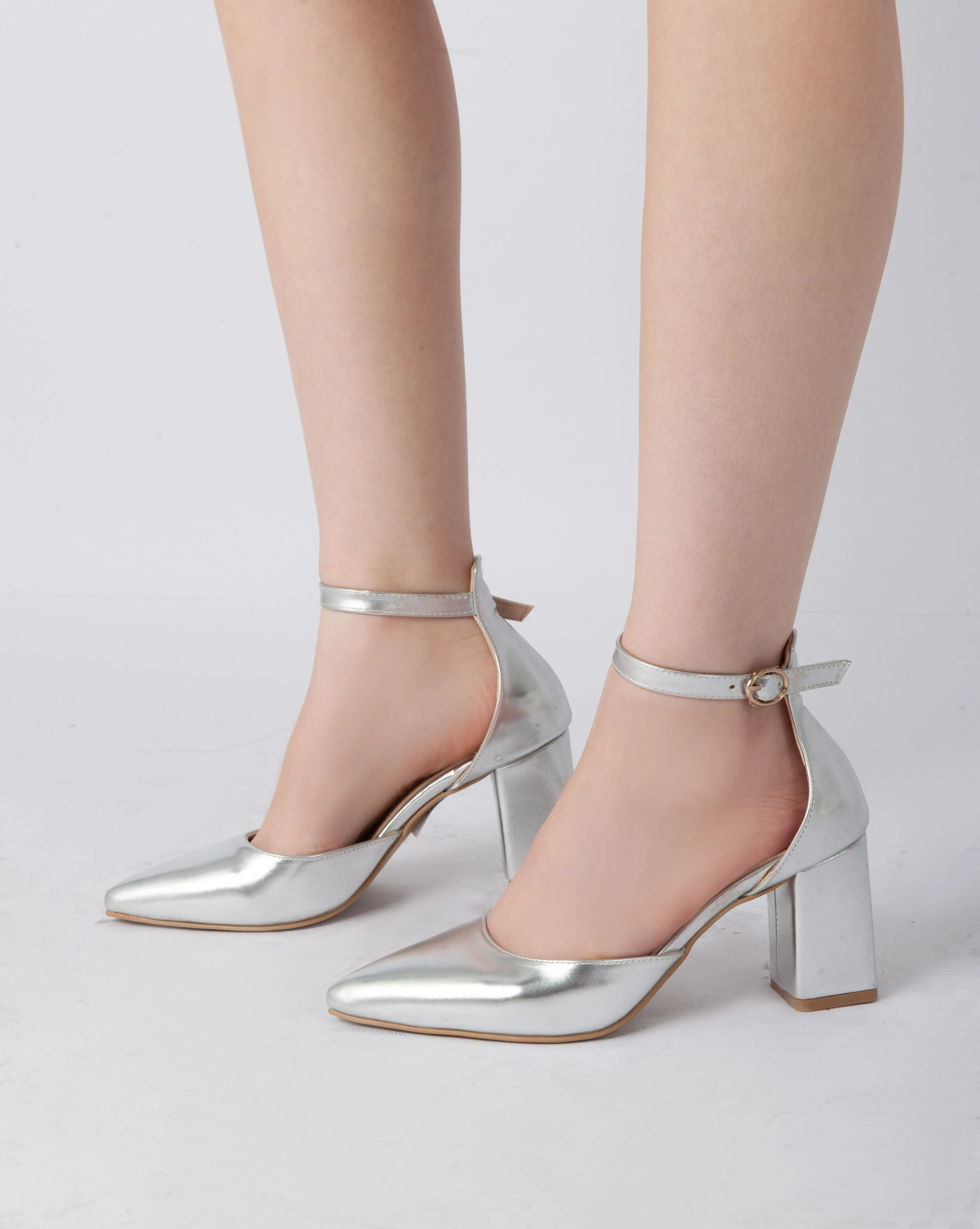 Elegant Ankle Strap Heels - Silver