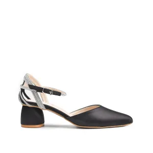 Elegant Black Ankle Strap Block Heel Pumps | 403N-C