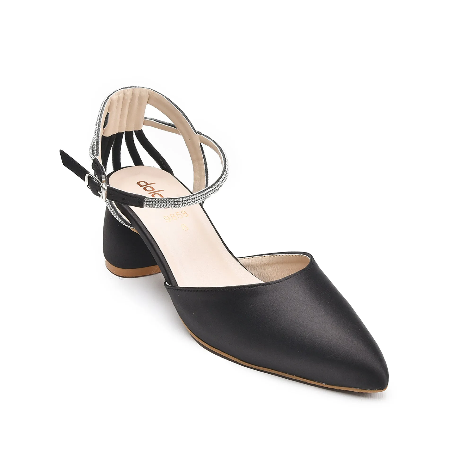 Elegant Black Ankle Strap Block Heel Pumps | 403N-C