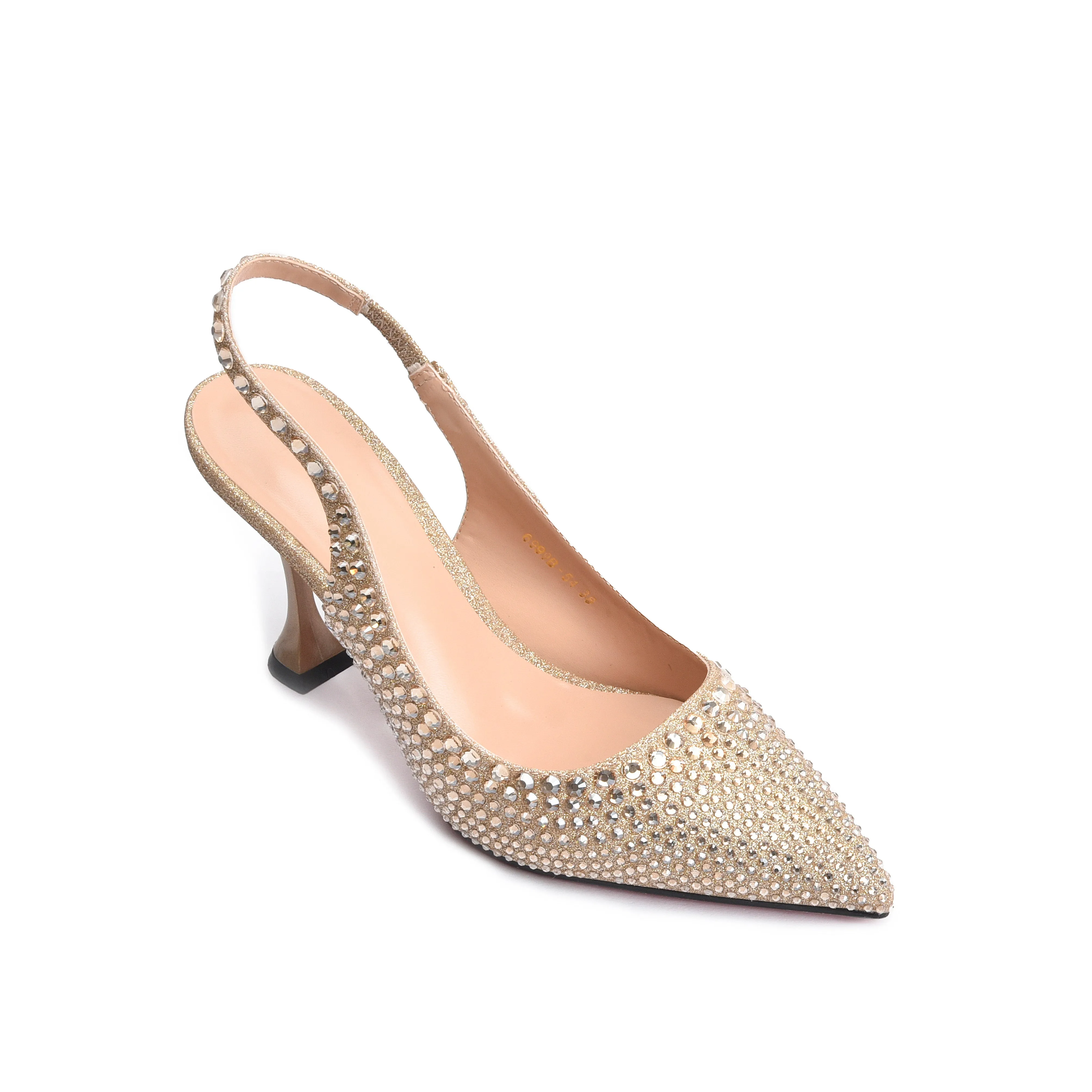 Elegant Gold Rhinestone Slingback Heels | 423M-X