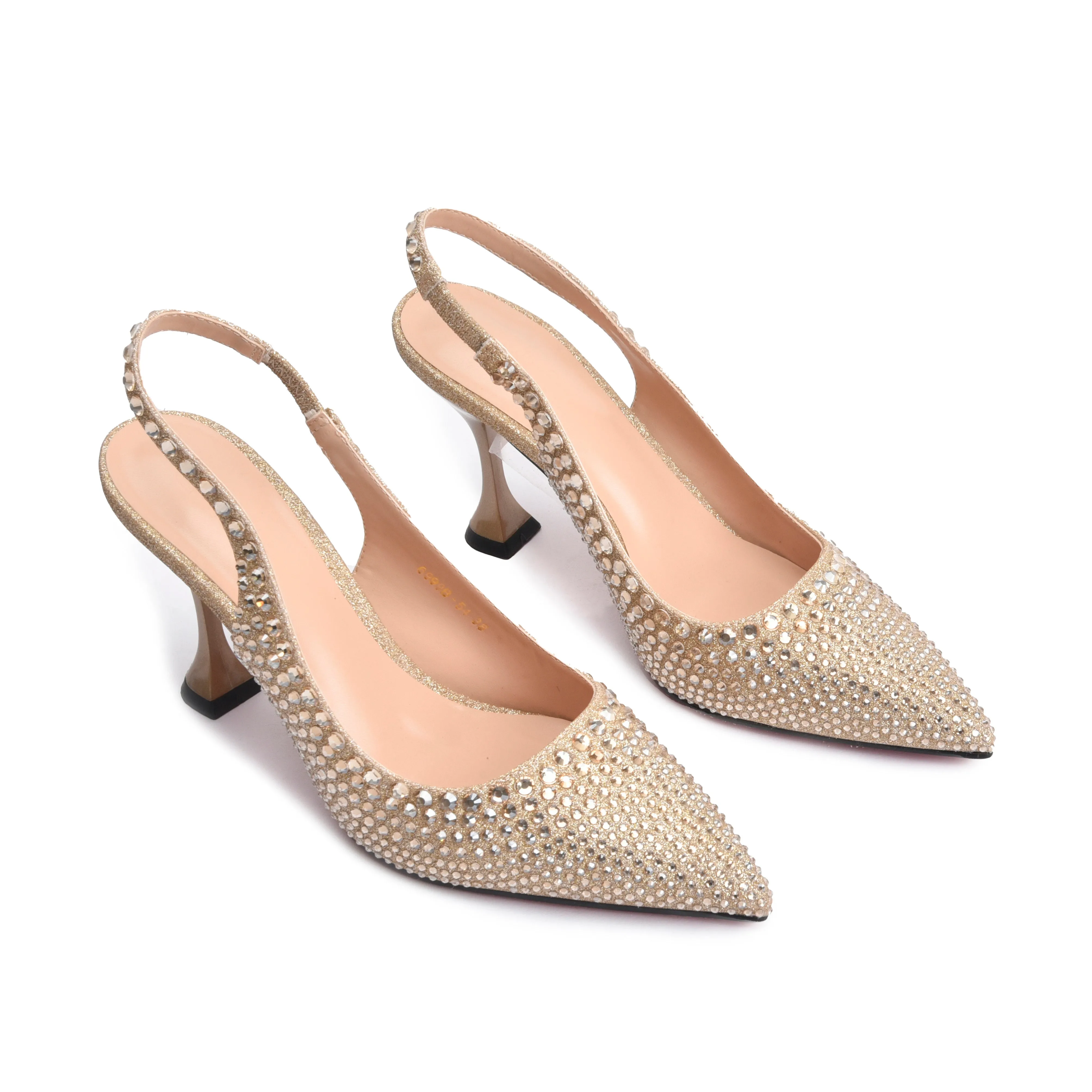 Elegant Gold Rhinestone Slingback Heels | 423M-X