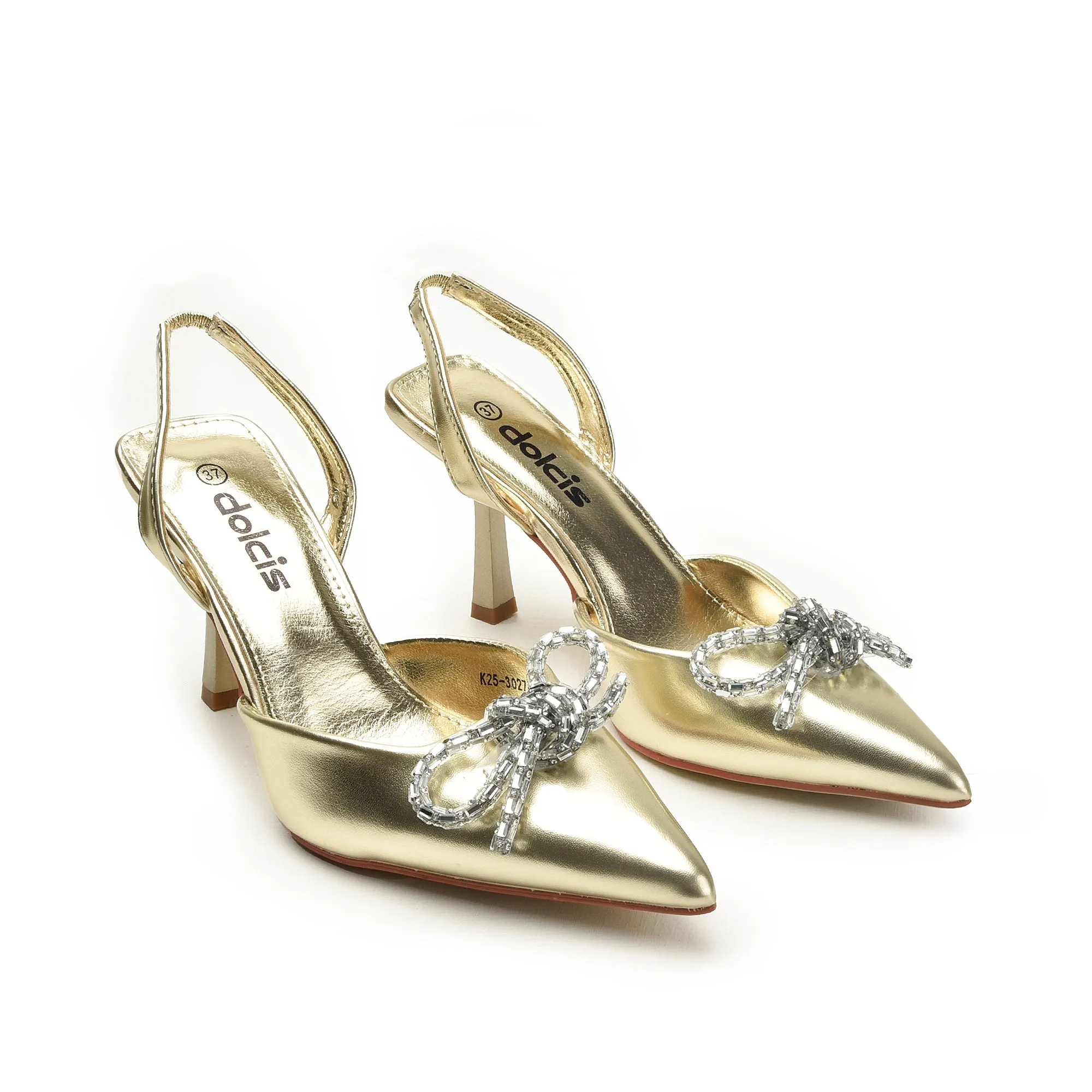 Elegant Gold Slingback Stilettos with Rhinestone Detail | 444N-X