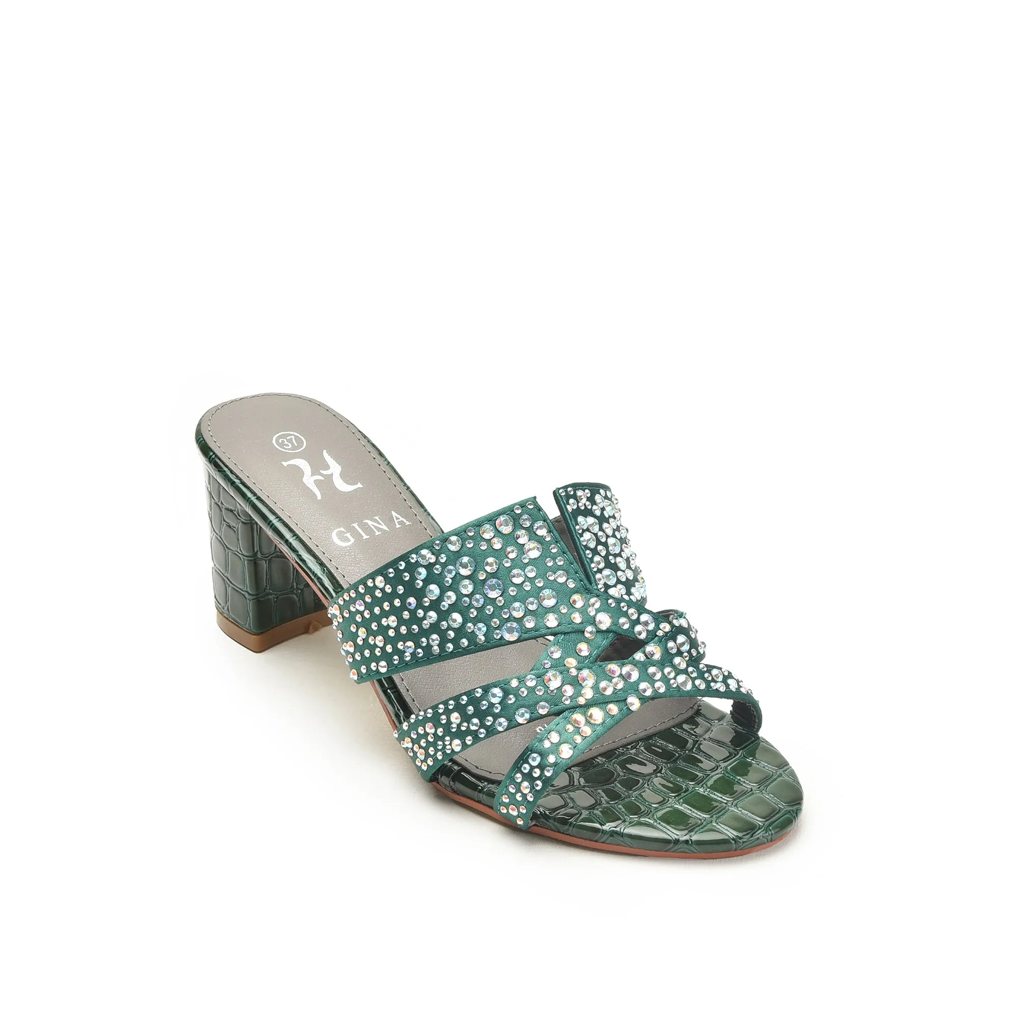 Elegant Green Beaded Block Heels | 502L-K