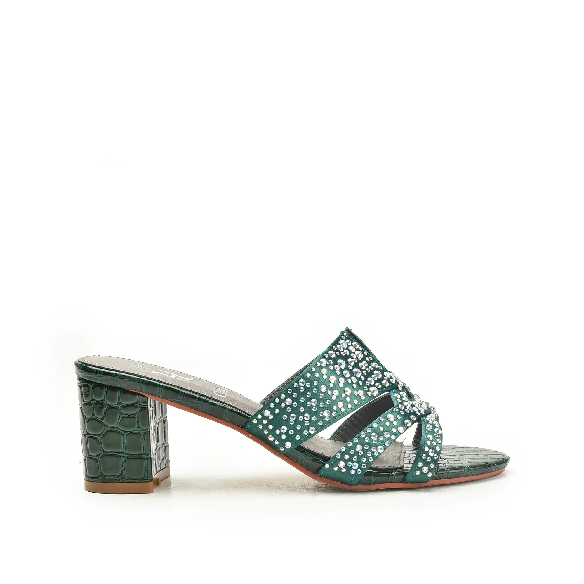 Elegant Green Beaded Block Heels | 502L-K