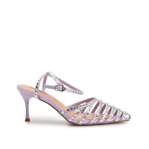 Elegant Lavender Strappy Rhinestone Kitten Heel Sandals | 429N-J