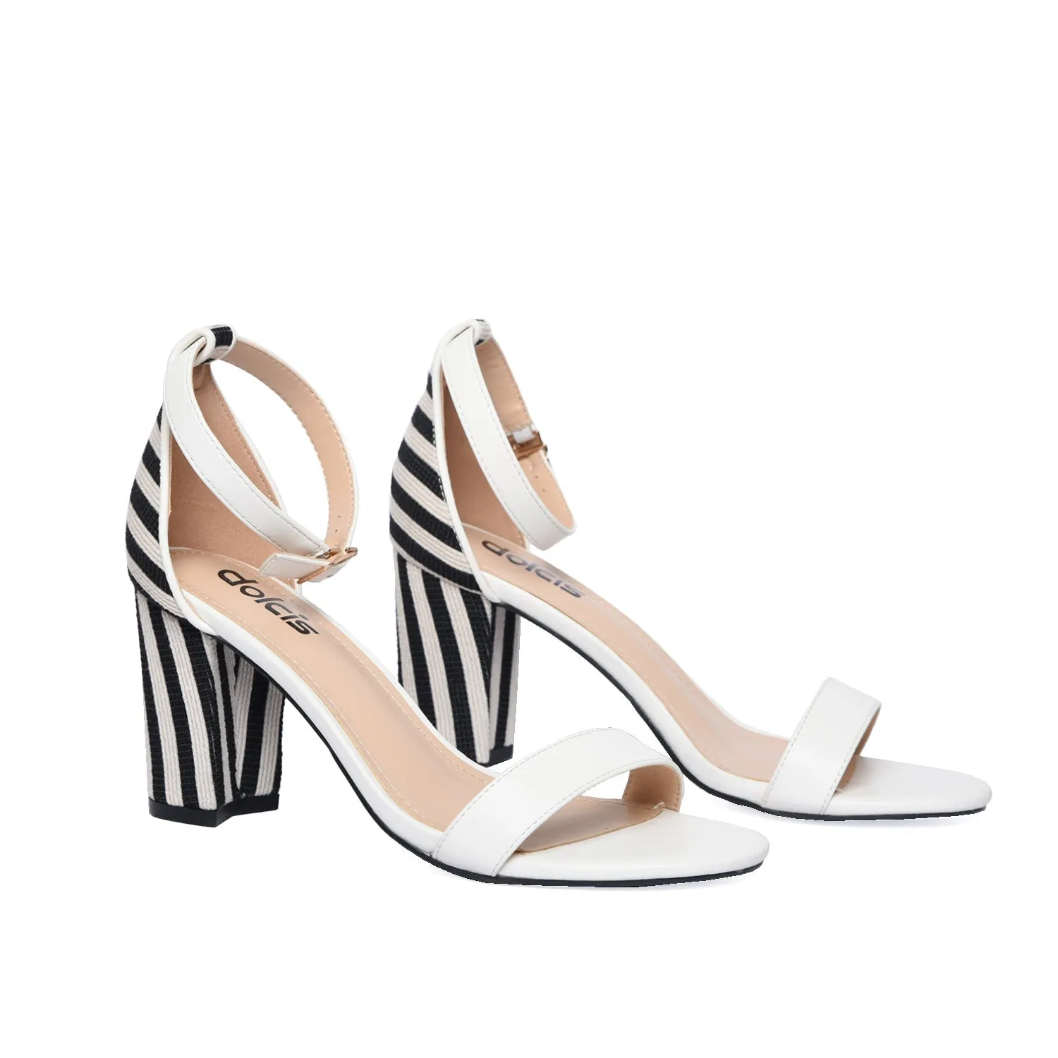 Elegant White and Black Block Heel Sandals | 273D-W