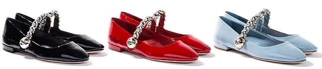 Embellished Patent Leather Ballerina Shoes - (Black, Red, Light Blue)