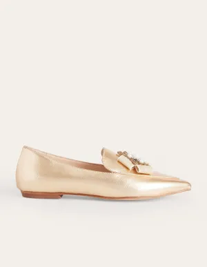 Embellished Pointed Loafers-Gold