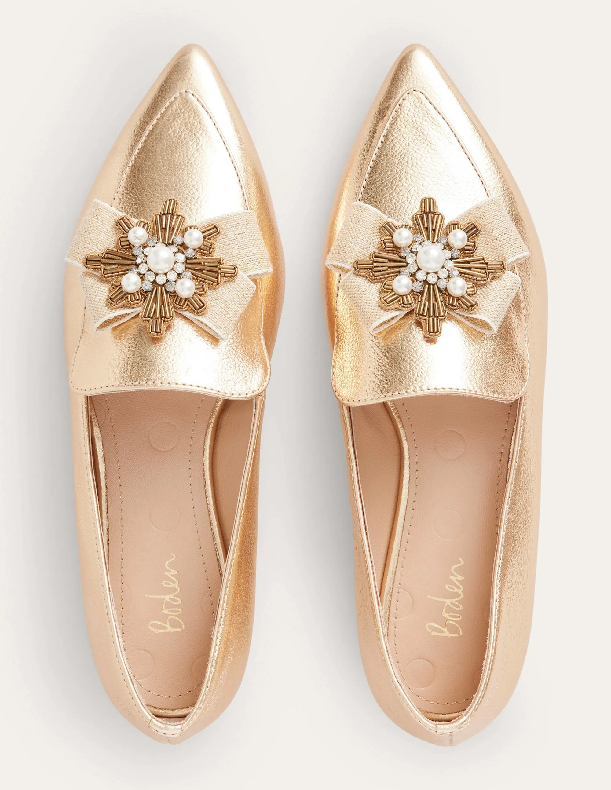 Embellished Pointed Loafers-Gold