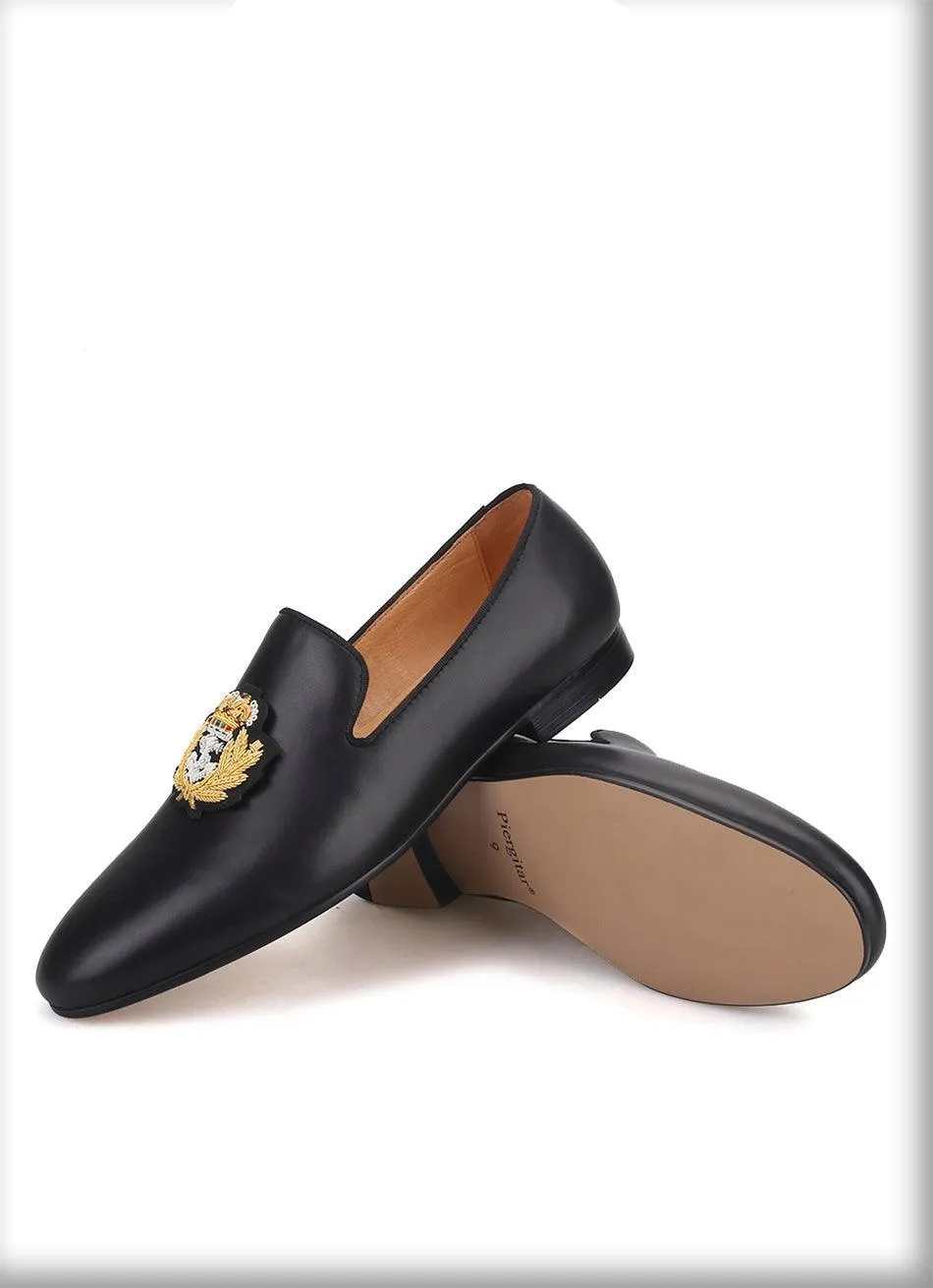 Embroidered Leather Men Loafers - Men Shoes