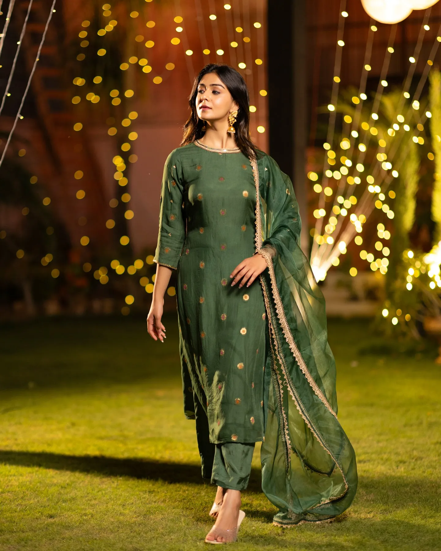 Emerald Green Organza Suit Set